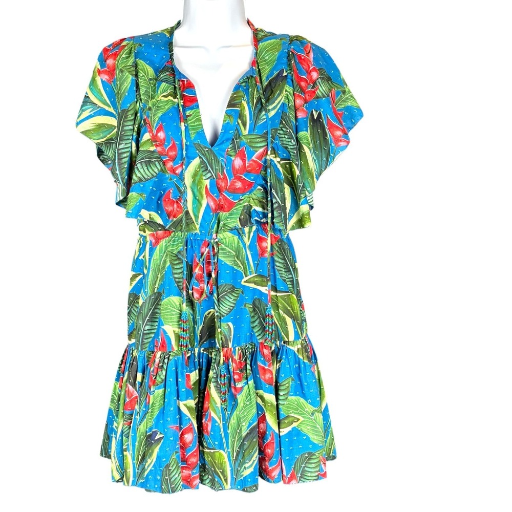 Farm Rio Dream Garden Mini Sundress XS Tropical Dotted Swiss Beach Resort